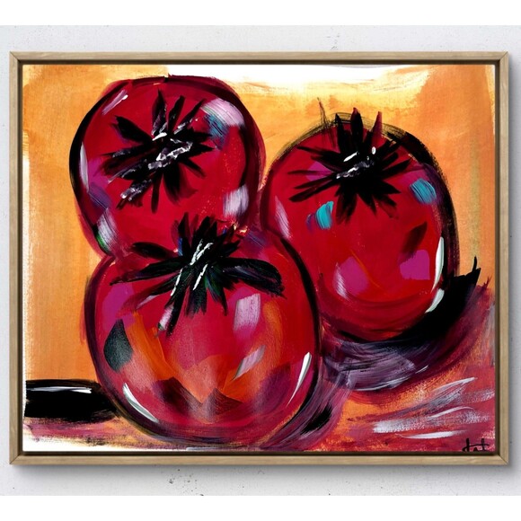 WS original tomato painting 14X11 GalleryPaper acrylic abstract kitchen wall art
